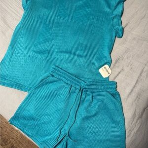 Blue Geometric Patterned Shirt and Shorts Set